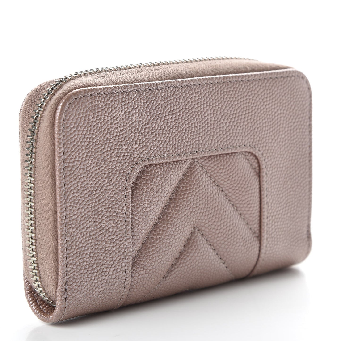 Metallic Caviar Chevron Quilted Vintage Mademoiselle Zip Coin Purse Pink