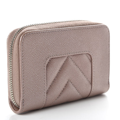 Chanel Metallic Caviar Chevron Quilted Vintage Mademoiselle Zip Coin Purse Pink 3 of 8