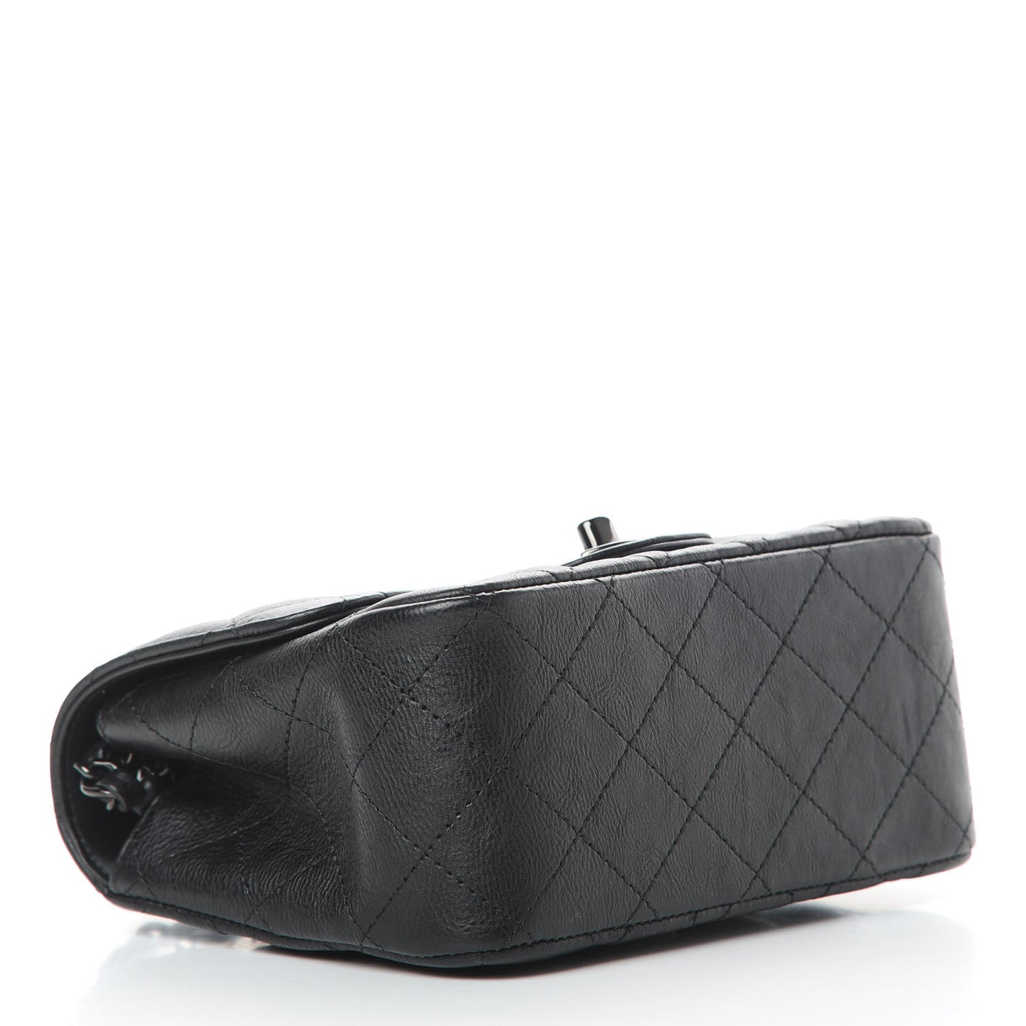 Crumpled Calfskin Quilted Mini Square Flap So Black