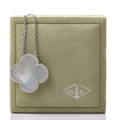 Van Cleef & Arpels 18K White Gold Mother of Pearl Magic Alhambra Pendant Necklace 7 of 7