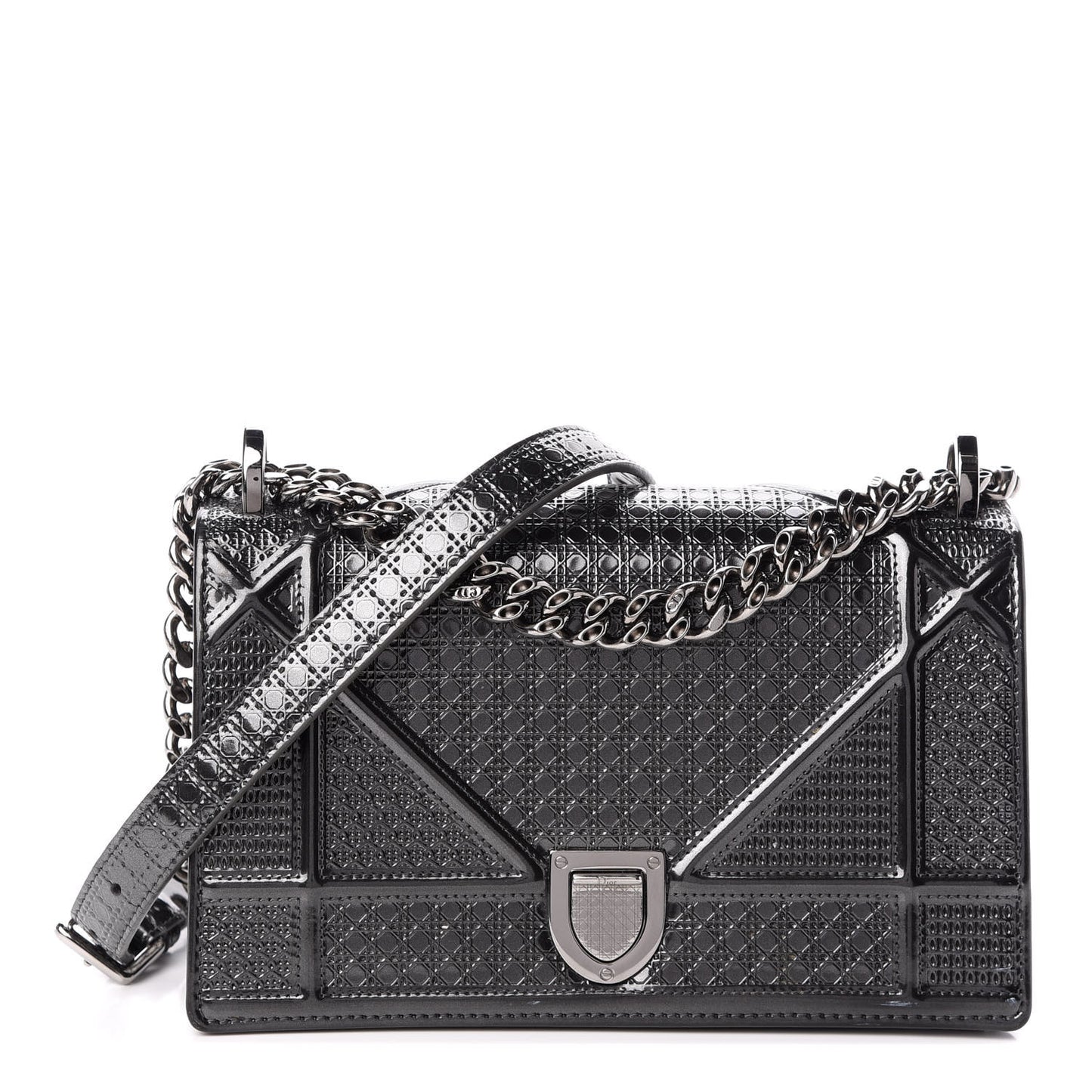 Metallic Patent Micro-Cannage Medium Diorama Flap Bag Onyx Black
