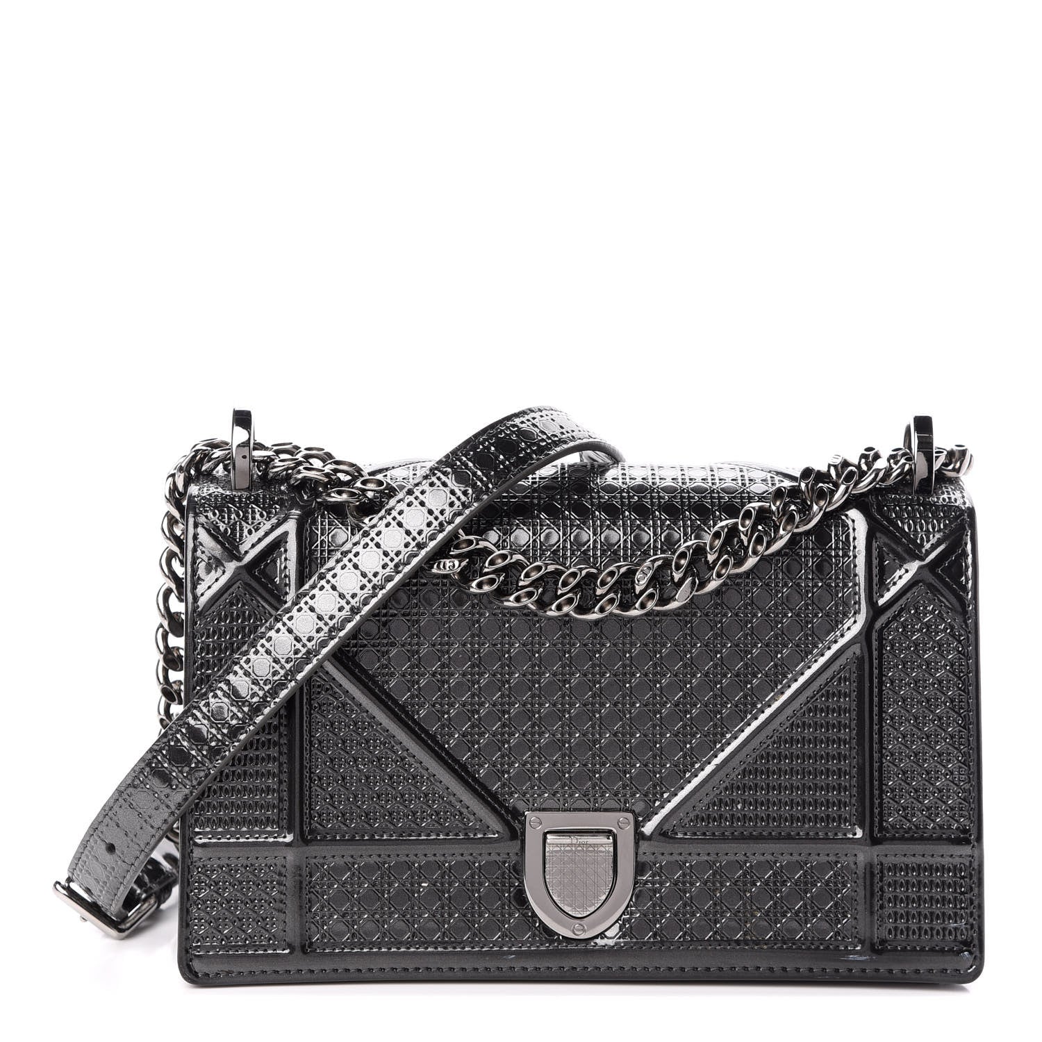 Christian Dior Metallic Patent Micro-Cannage Medium Diorama Flap Bag Onyx Black 1 of 10
