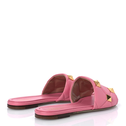 Valentino Garavani Nappa Roman Stud Flat Slide Sandals 39.5 Flaming Pink 5 of 16