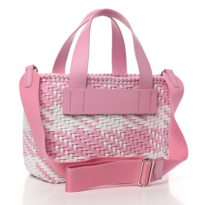 Miu Miu Polyurethane Calfskin Woven Bi-Color Tote Pink White 3 of 10