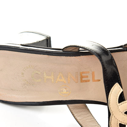 Chanel Patent CC Strappy Sandals 35 Black Beige 9 of 20