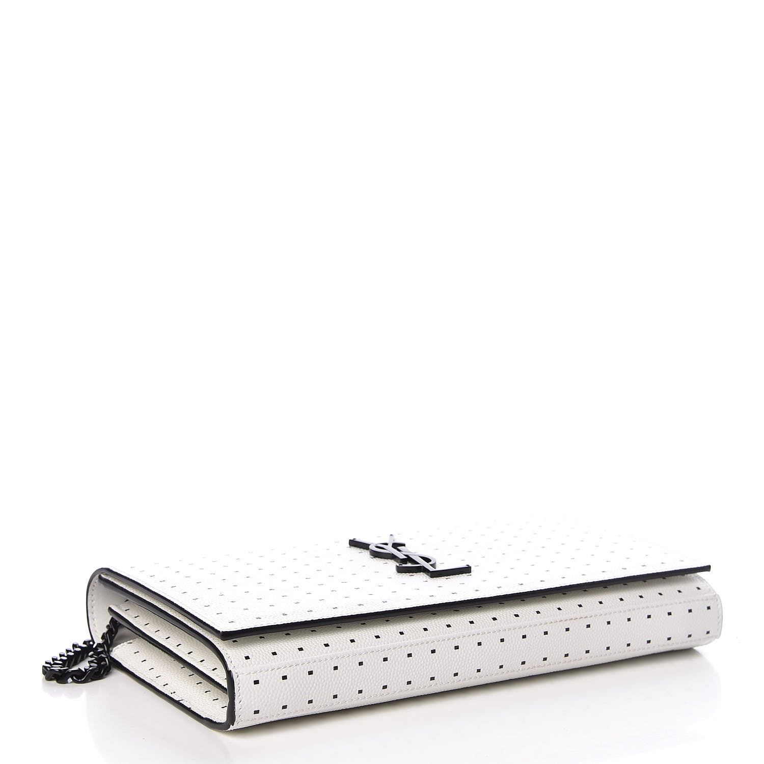 Saint Laurent Grain De Poudre Square Dot Print Monogram Chain Wallet White Matte Black 4 of 8