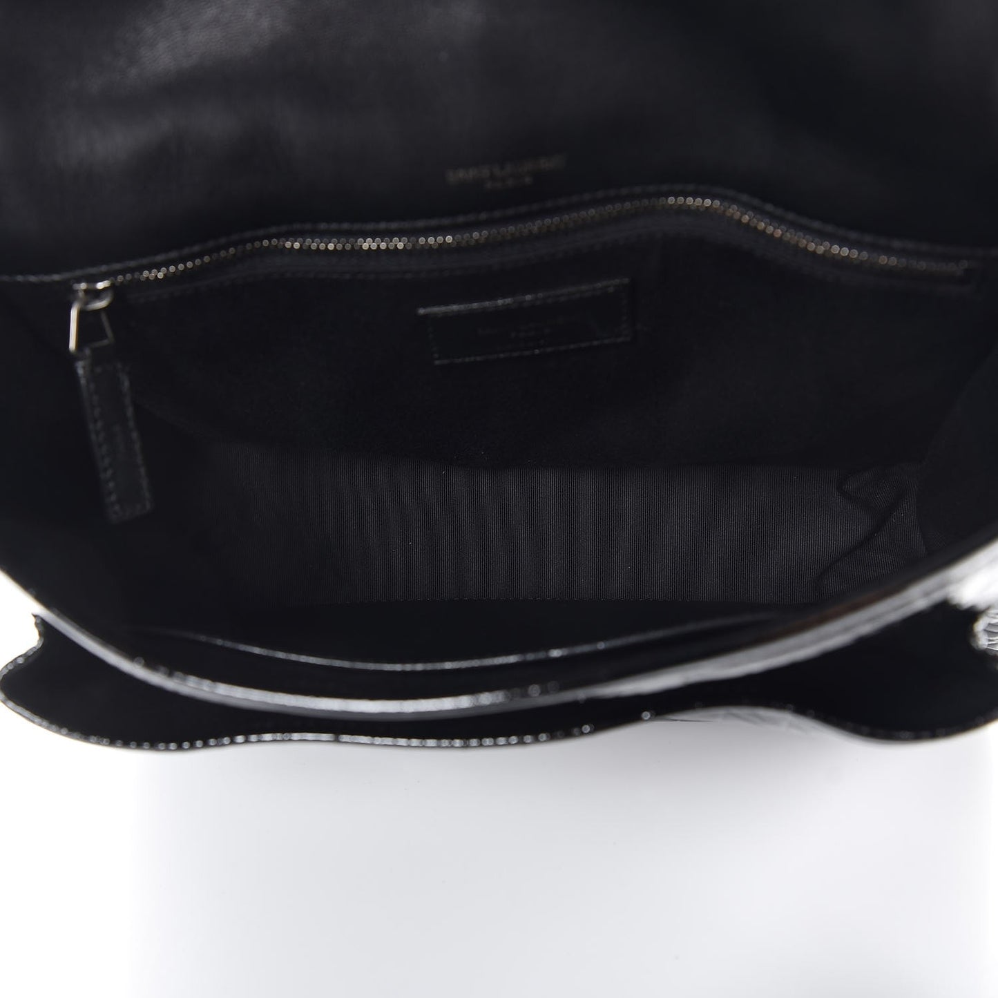 Patent Crocodile Embossed Lambskin Monogram Medium Niki Chain Satchel Black