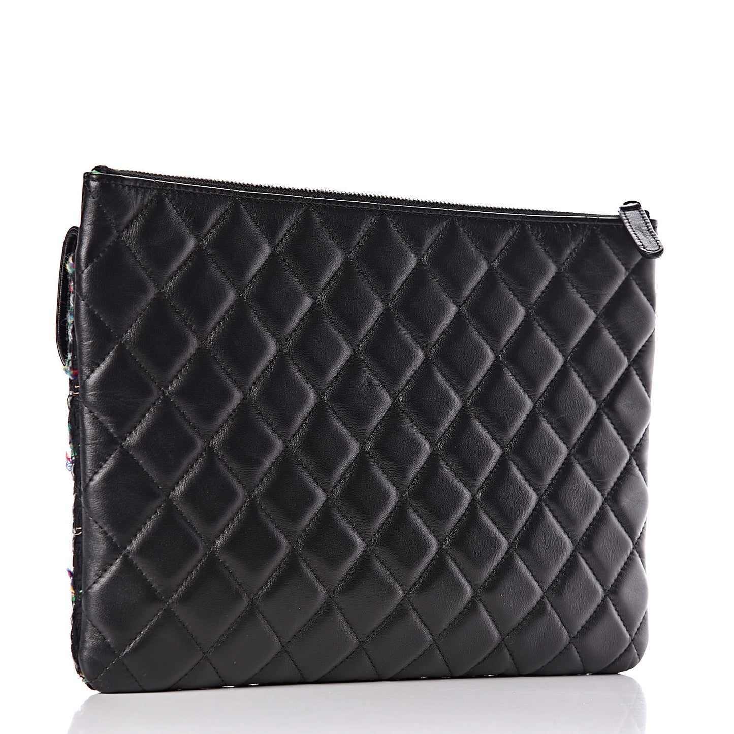 Lambskin Tweed Quilted Medium Flap Cosmetic Case Multicolor Black