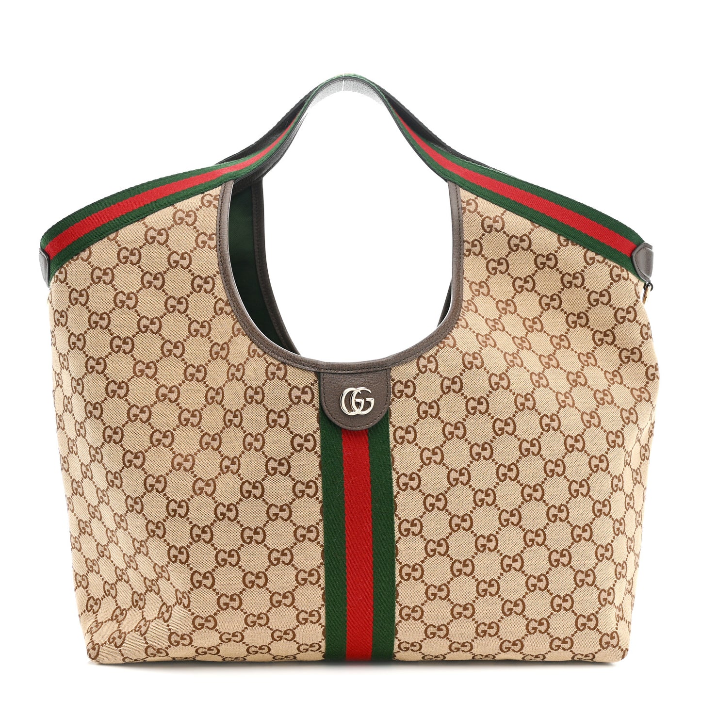 GG Monogram Web Large Giglio Tote Beige Brown