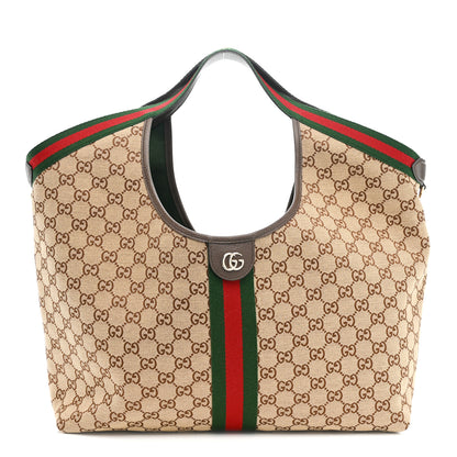 Gucci GG Monogram Web Large Giglio Tote Beige Brown 1 of 9