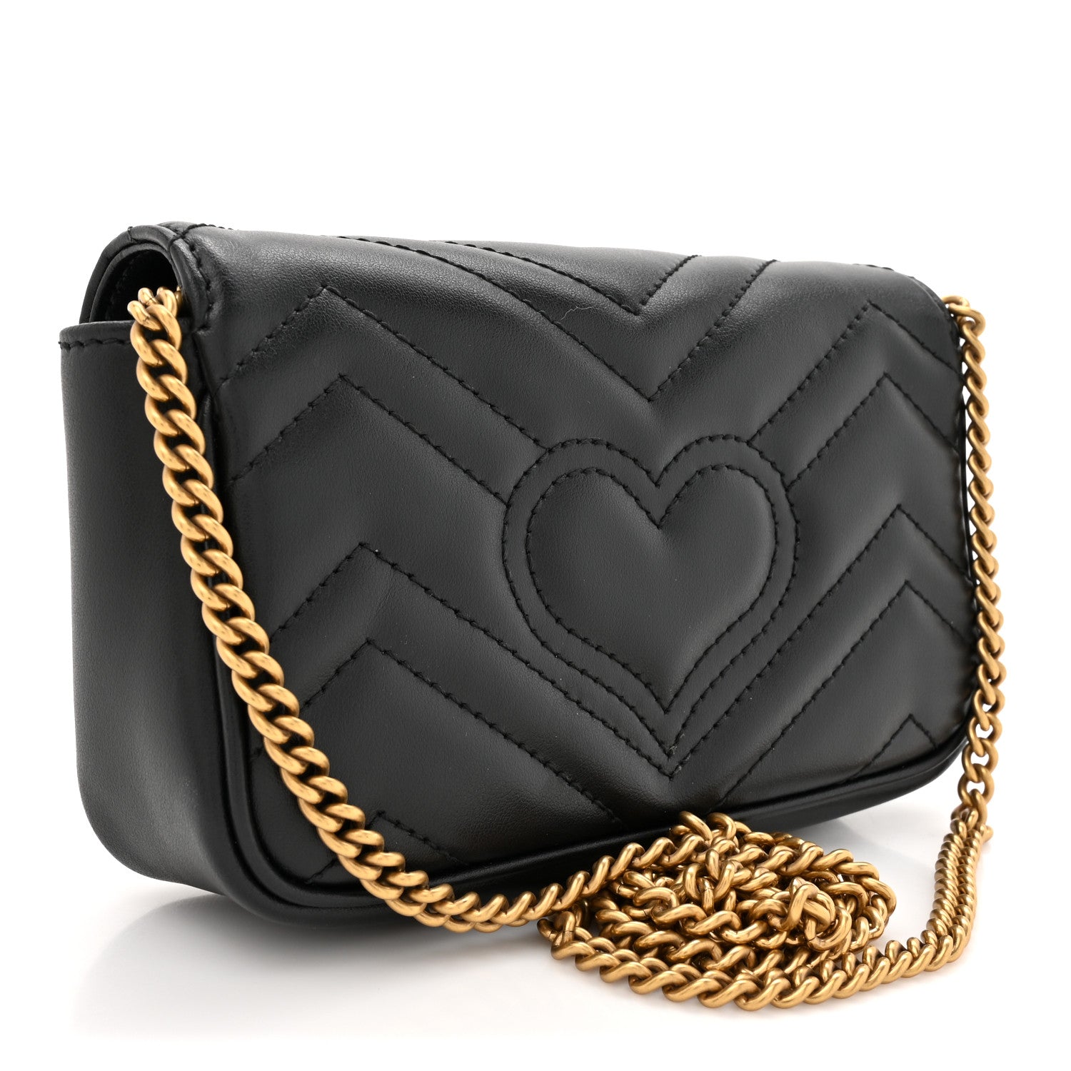 Gucci Calfskin Matelasse Super Mini GG Marmont Shoulder Bag Black 3 of 11