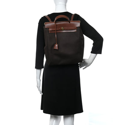 Hermes Toile Vache Calfskin Herbag 30 PM Backpack Havane 2 of 12