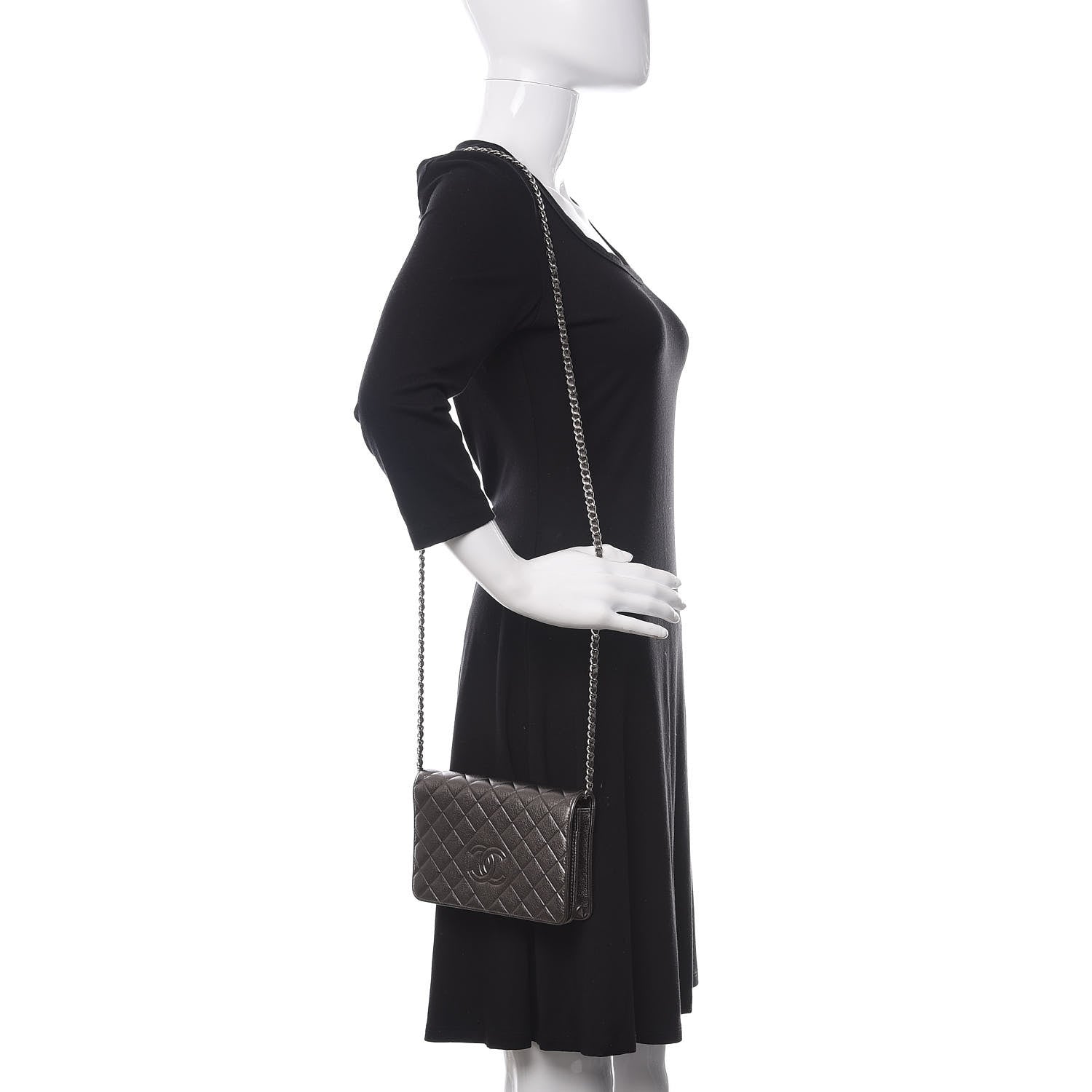 Chanel Metallic Goatskin Quilted Diamond CC Wallet On Chain WOC Pewter 2 of 12