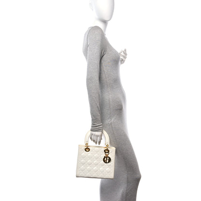 Christian Dior Glazed Calfskin Cannage Medium Lady Dior White 2 of 23