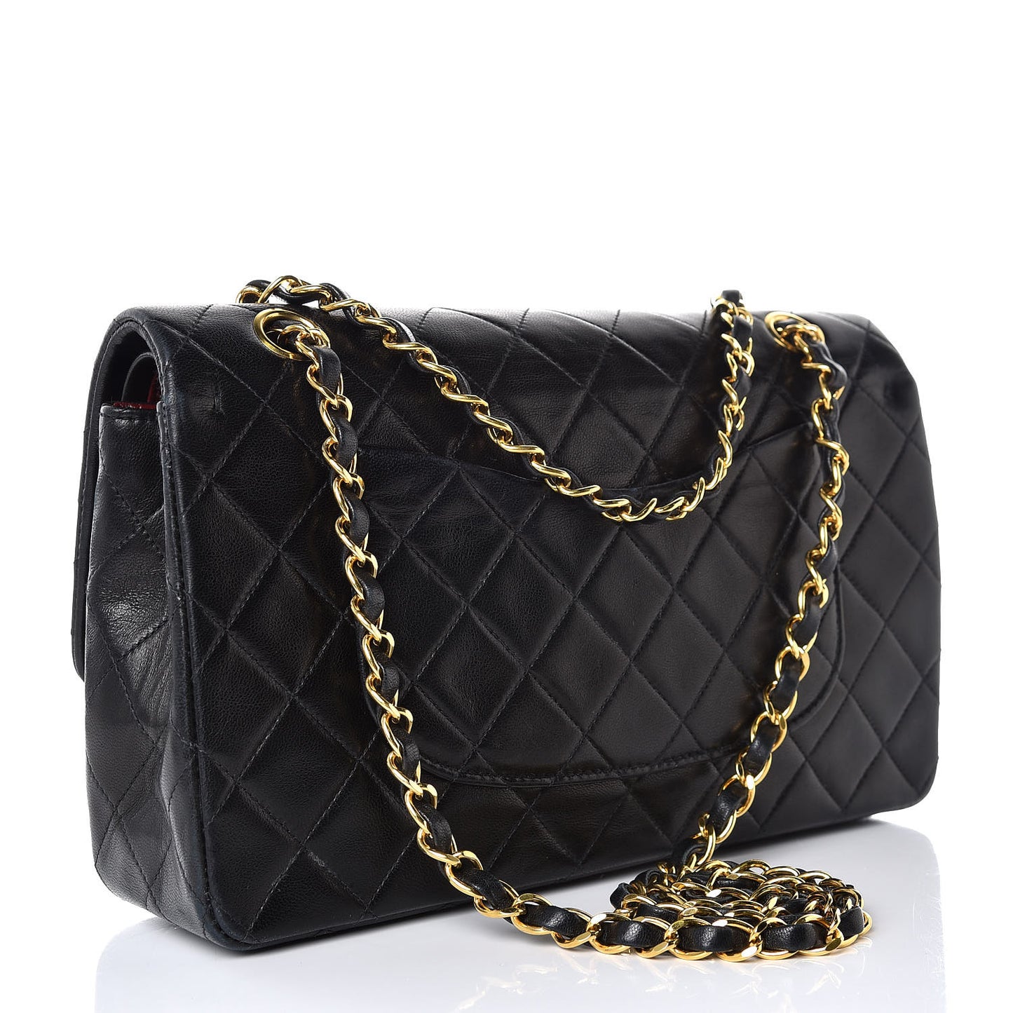 Lambskin Quilted Medium Double Flap Black