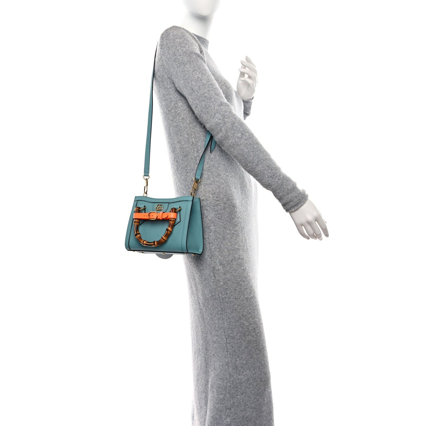 Wonka Grain Calfskin Mini Diana Tote Bag Dusty Azure Orange Fluo