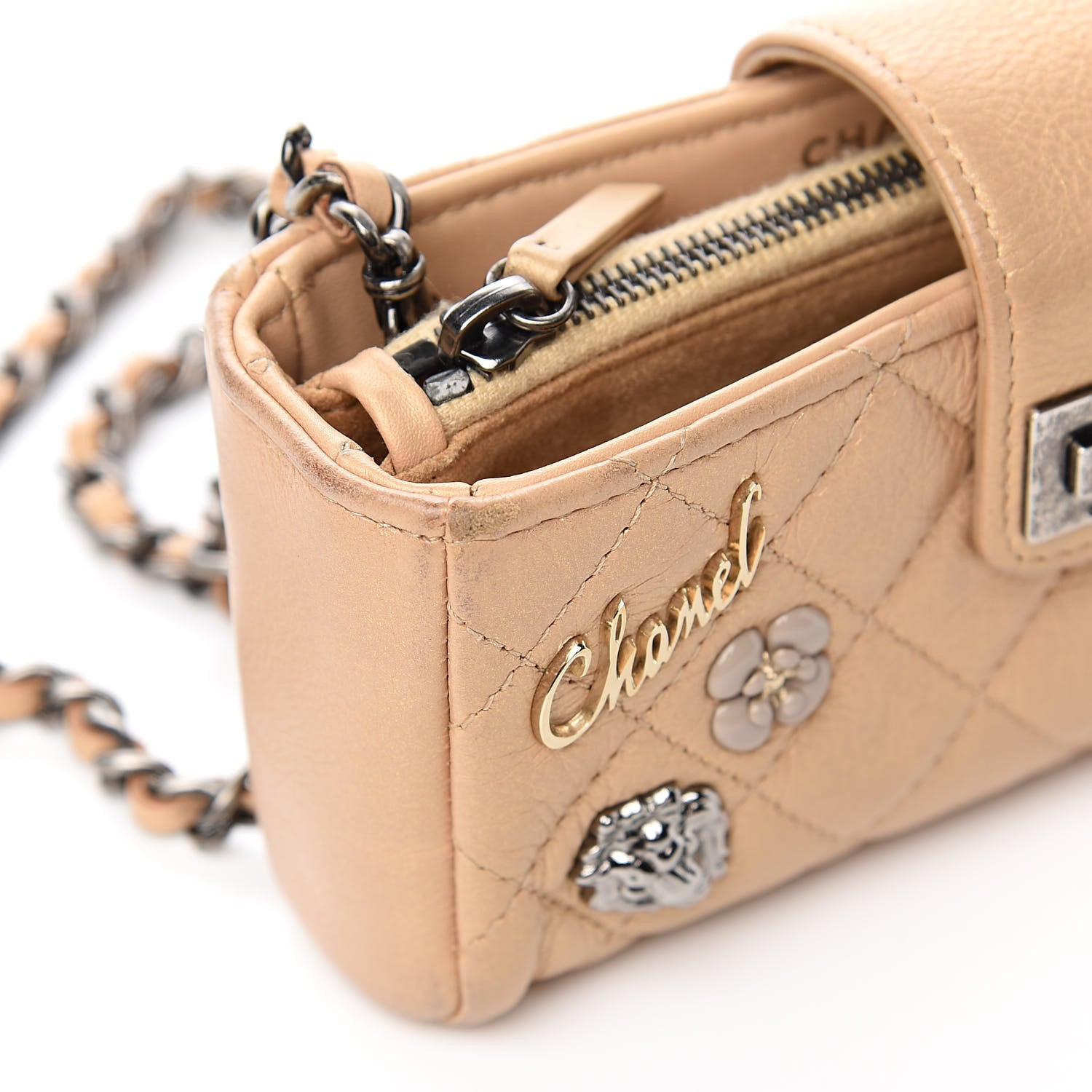 Chanel Metallic Aged Calfskin Lucky Charms 2.55 Reissue Mini Clutch With Chain Beige 12 of 13