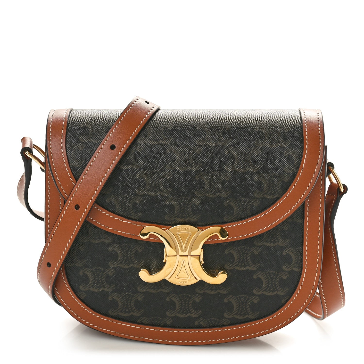 Celine Canvas Calfskin Triomphe Teen Besace Tan 1 of 9