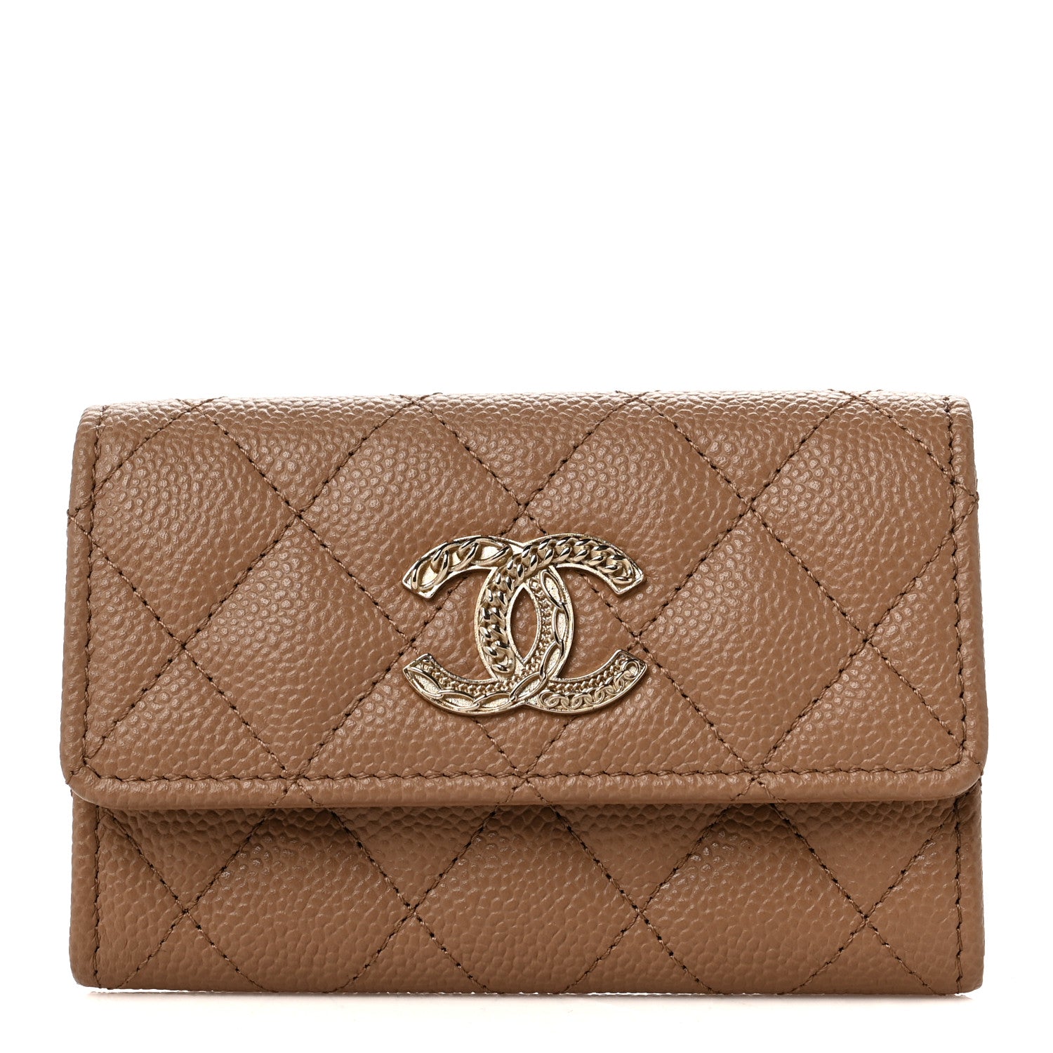 Chanel Caviar Quilted Multi Chain CC Flap Card Holder Beige 1 of 8