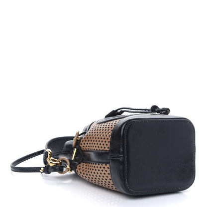 Fendi Vitello Liberty Glossy Lambskin F is Fendi Perforated Mini Mon Tresor Bucket Bag Sand Mimosa Black 4 of 9