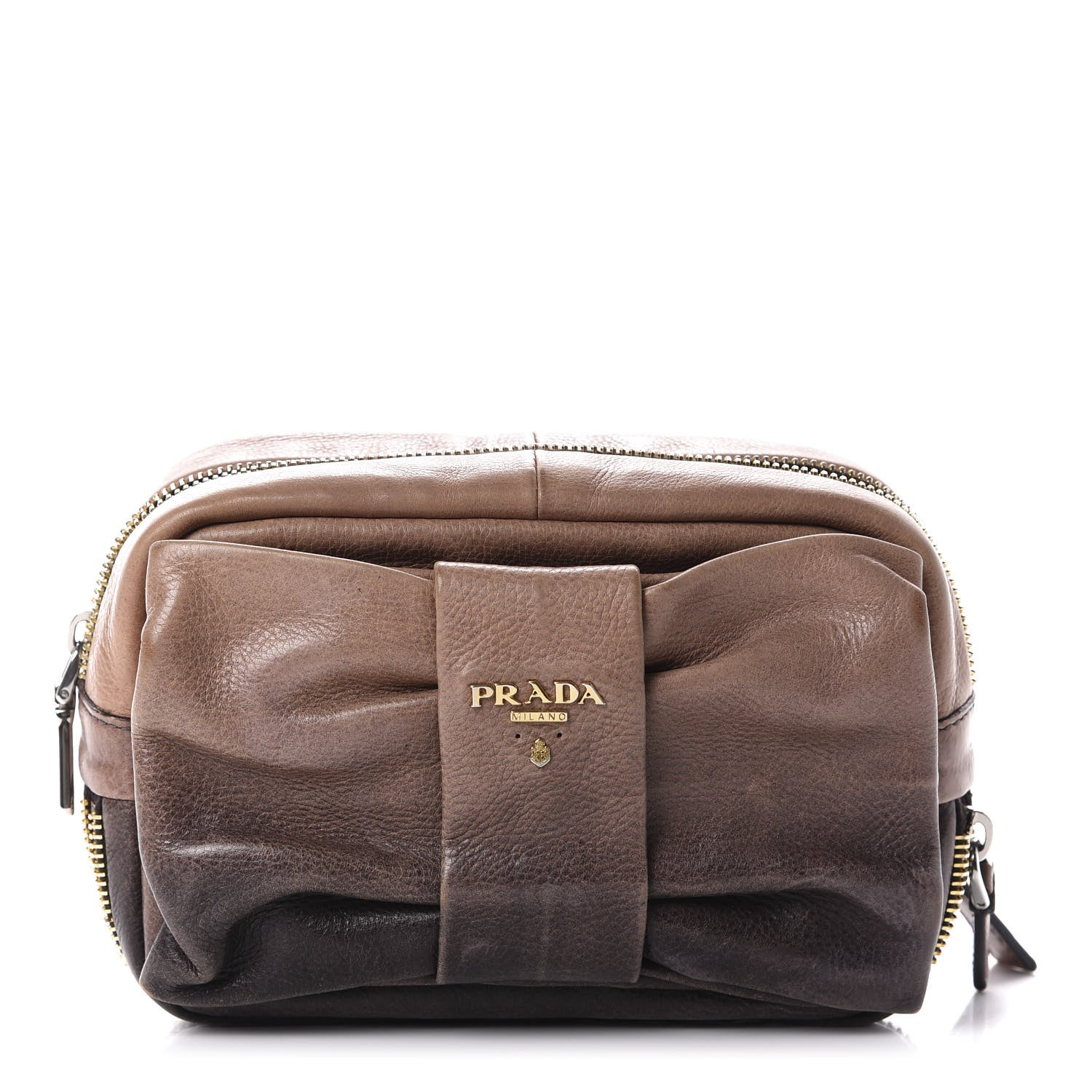 Prada Glace Calfskin Zippers Bow Clutch Ardesia Nudo 1 of 12