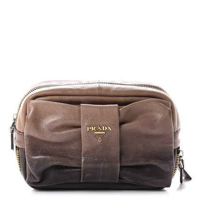Prada Glace Calfskin Zippers Bow Clutch Ardesia Nudo 1 of 12