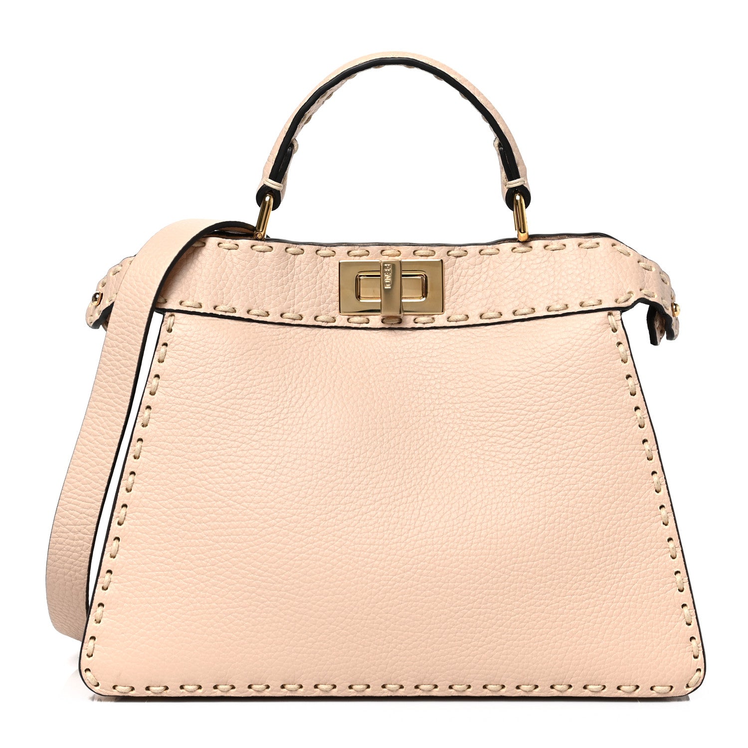 Fendi Vitello Granato Camoscio Selleria Macro Stitchings Small Peekaboo I SEE U Satchel Rosa Plaster 1 of 8