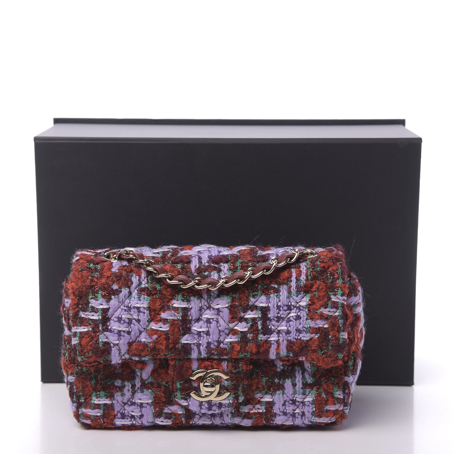 Tweed Quilted Mini Rectangular Flap Red Purple Green