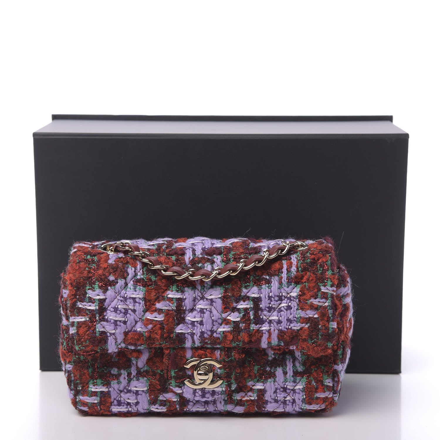 Chanel Tweed Quilted Mini Rectangular Flap Red Purple Green 11 of 11