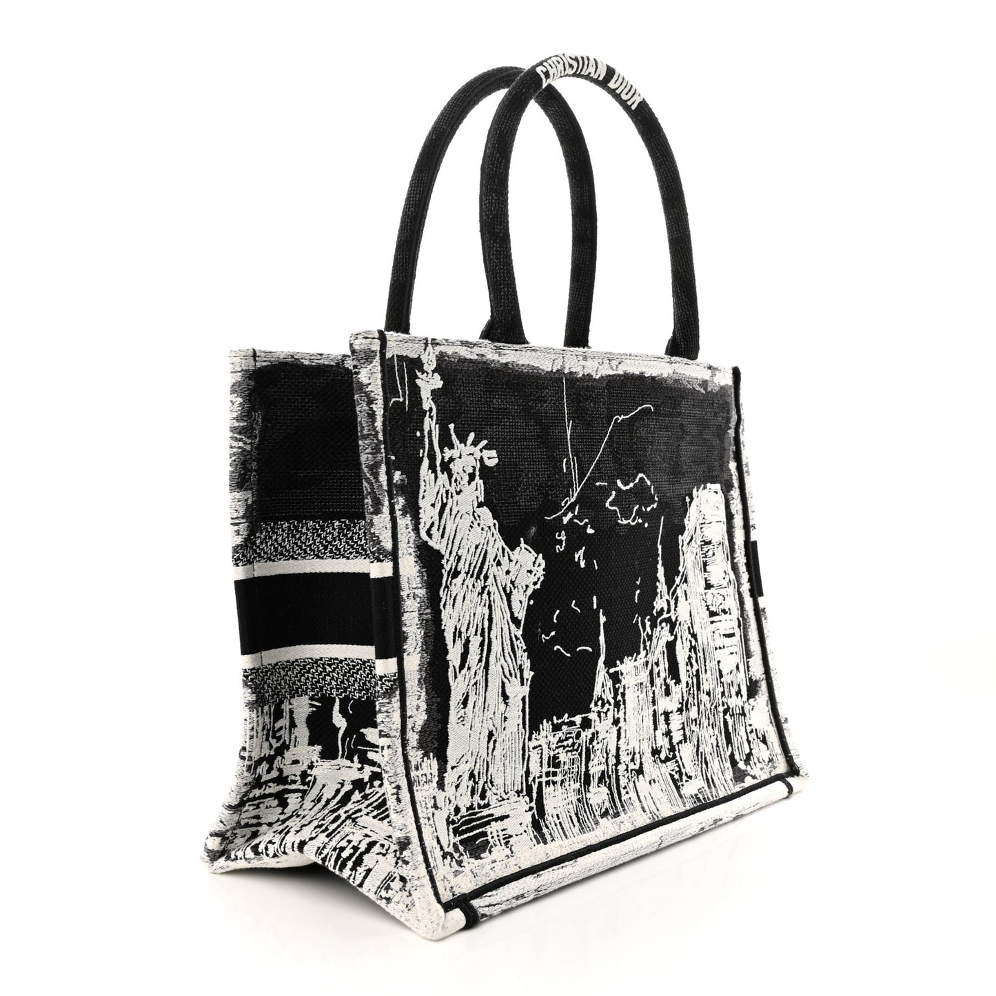 Canvas Embroidered Medium New York Book Tote Black White