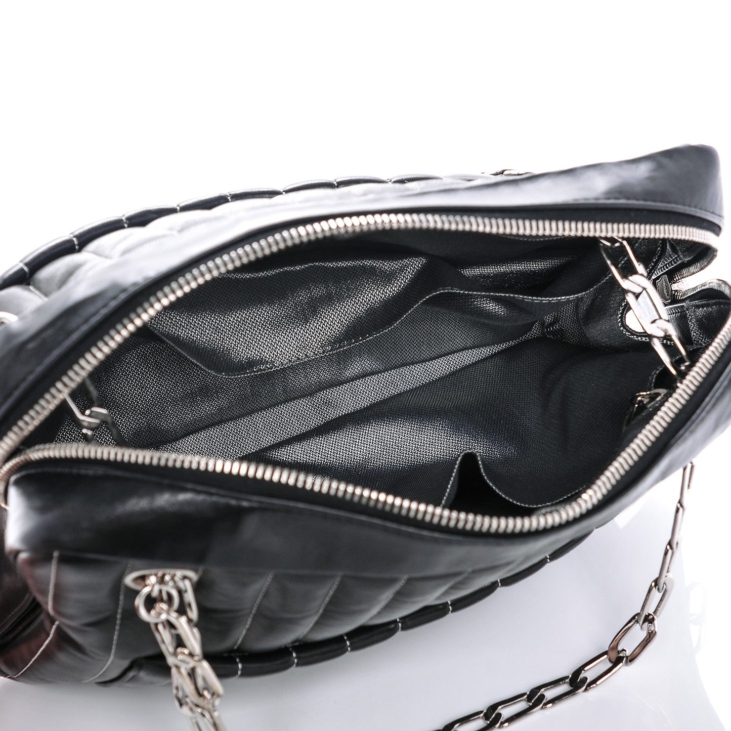 Lambskin Vertical Quilted Mademoiselle Camera Case Black