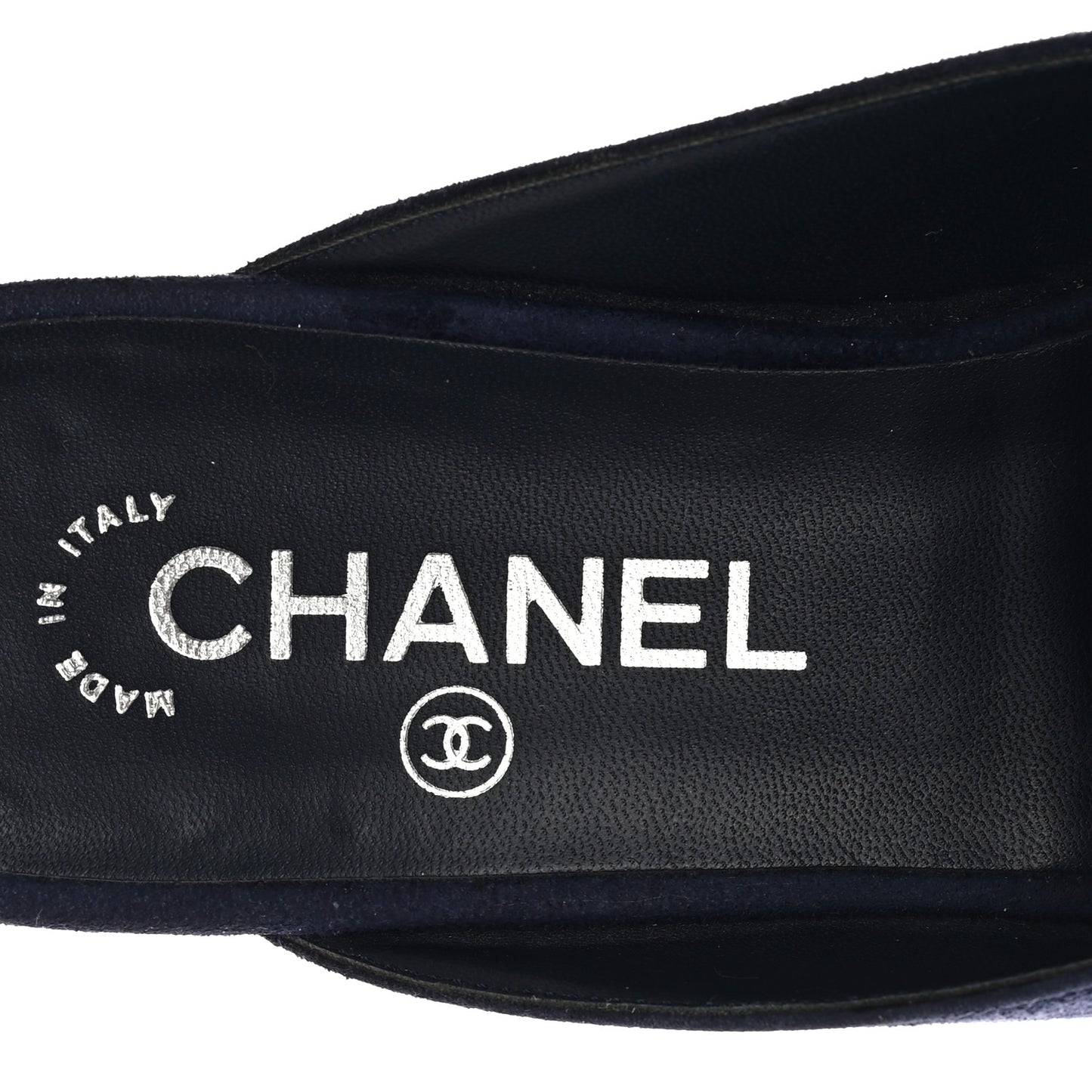 Suede Calfskin Grosgrain Crystal CC Star Mules  37.5 Blue Black
