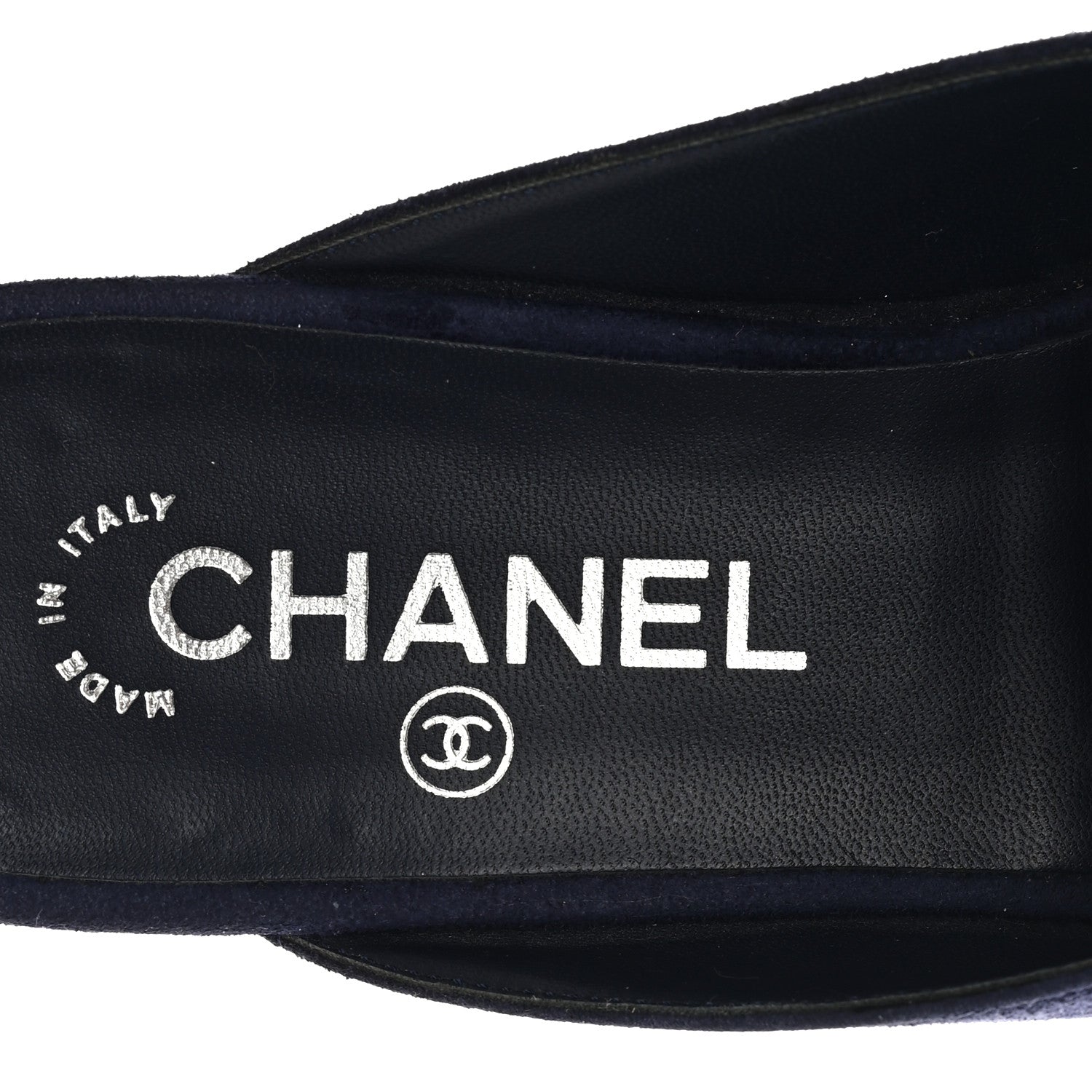 Chanel Suede Calfskin Grosgrain Crystal CC Star Mules  37.5 Blue Black 8 of 9