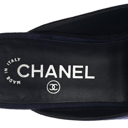 Chanel Suede Calfskin Grosgrain Crystal CC Star Mules  37.5 Blue Black 8 of 9