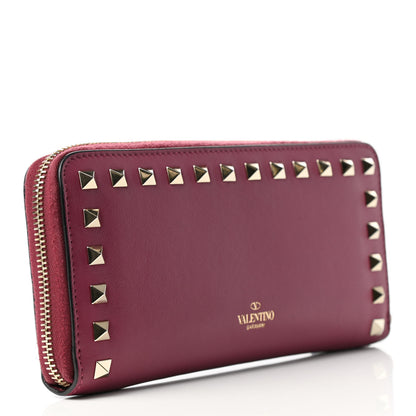 Valentino Garavani Calfskin Rockstud Zip Around Wallet Deep Cyclamin 2 of 9