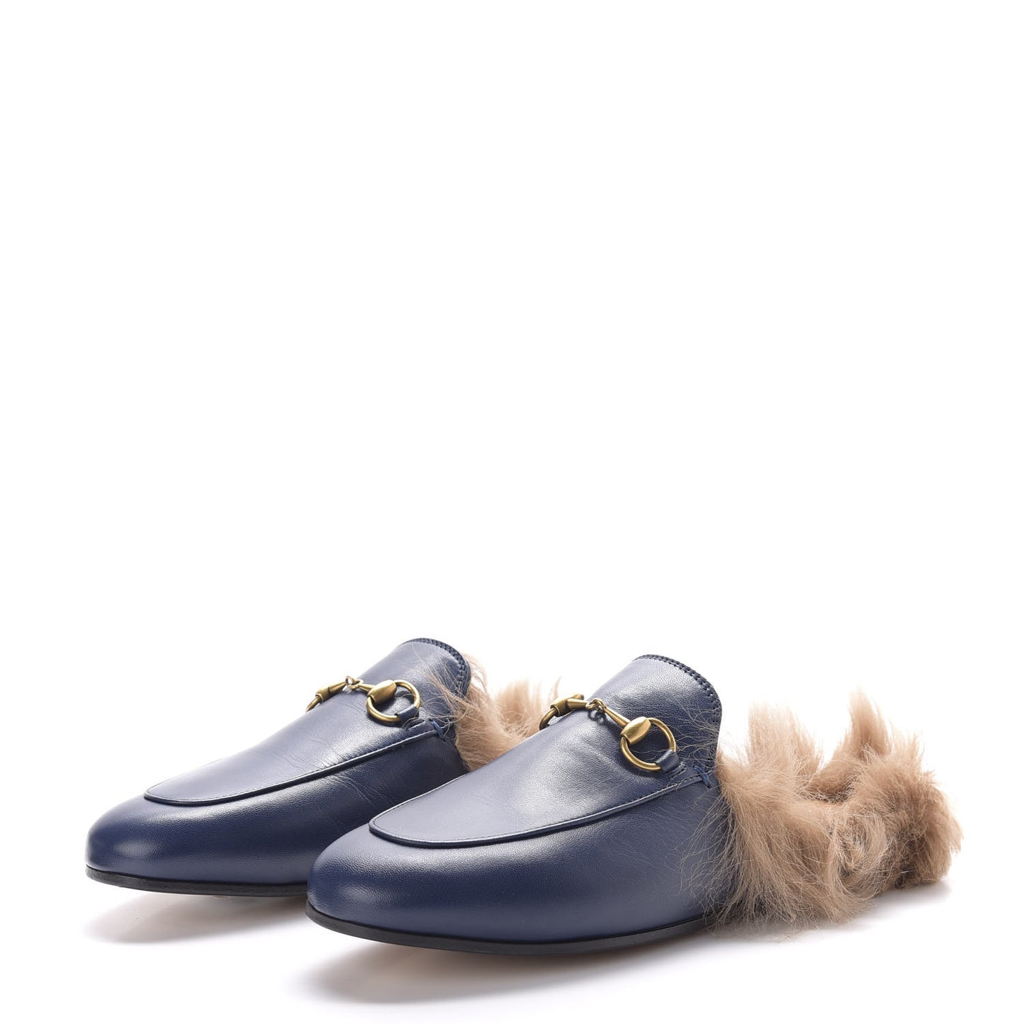Malaga Kid Fur Womens Princetown Slippers 36.5 Blue Agata