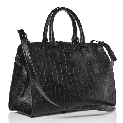 Saint Laurent Calfskin Crocodile Embossed Small Monogram Cabas Black 3 of 9