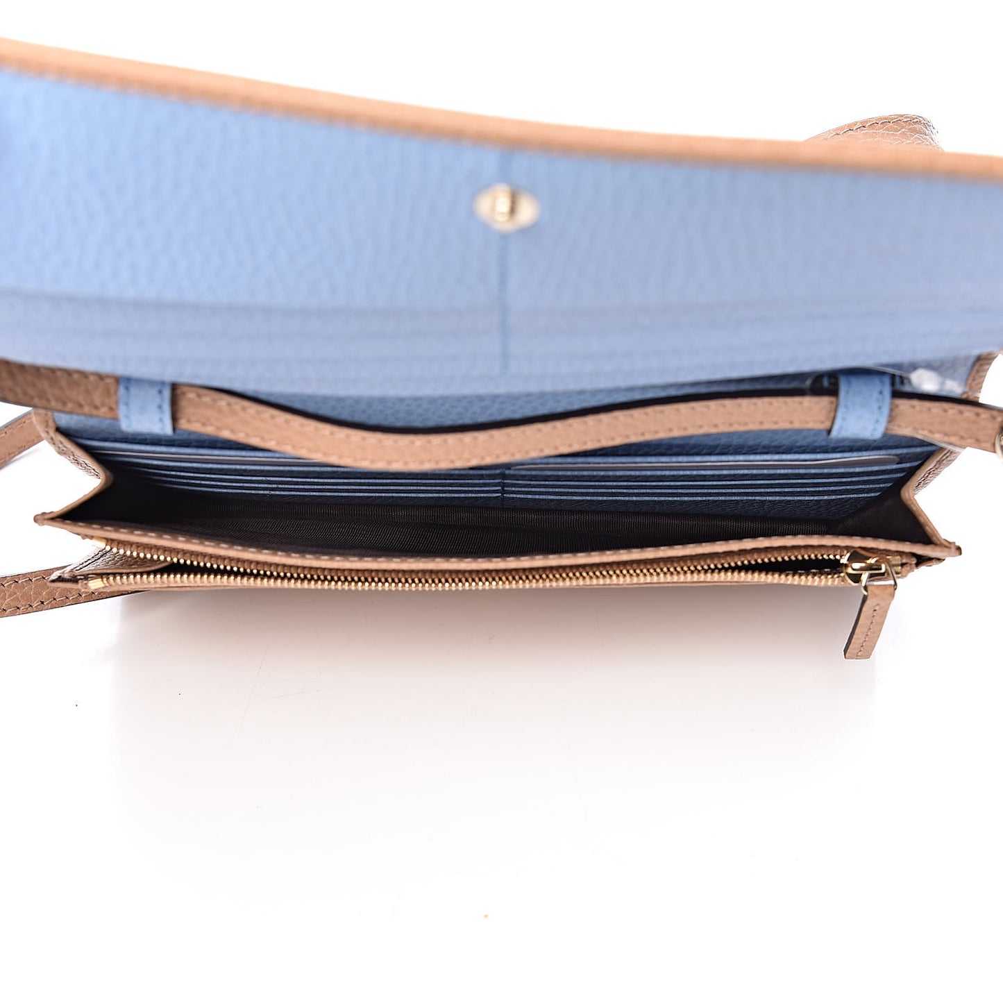 Dollar Calfskin Mini Swing Wallet Bag Camelia Mineral Blue