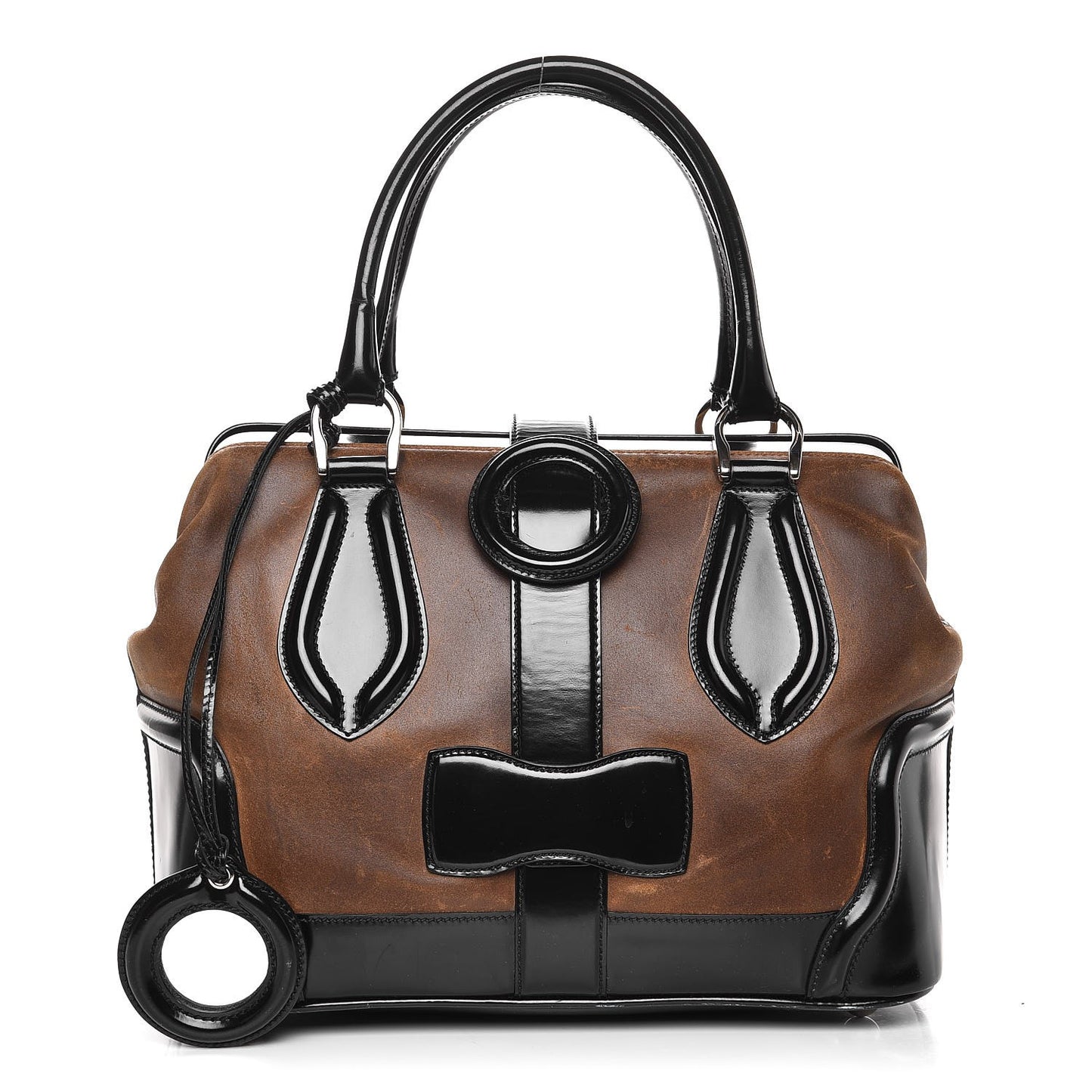 Calfskin Suede Frame Bag Brown Black