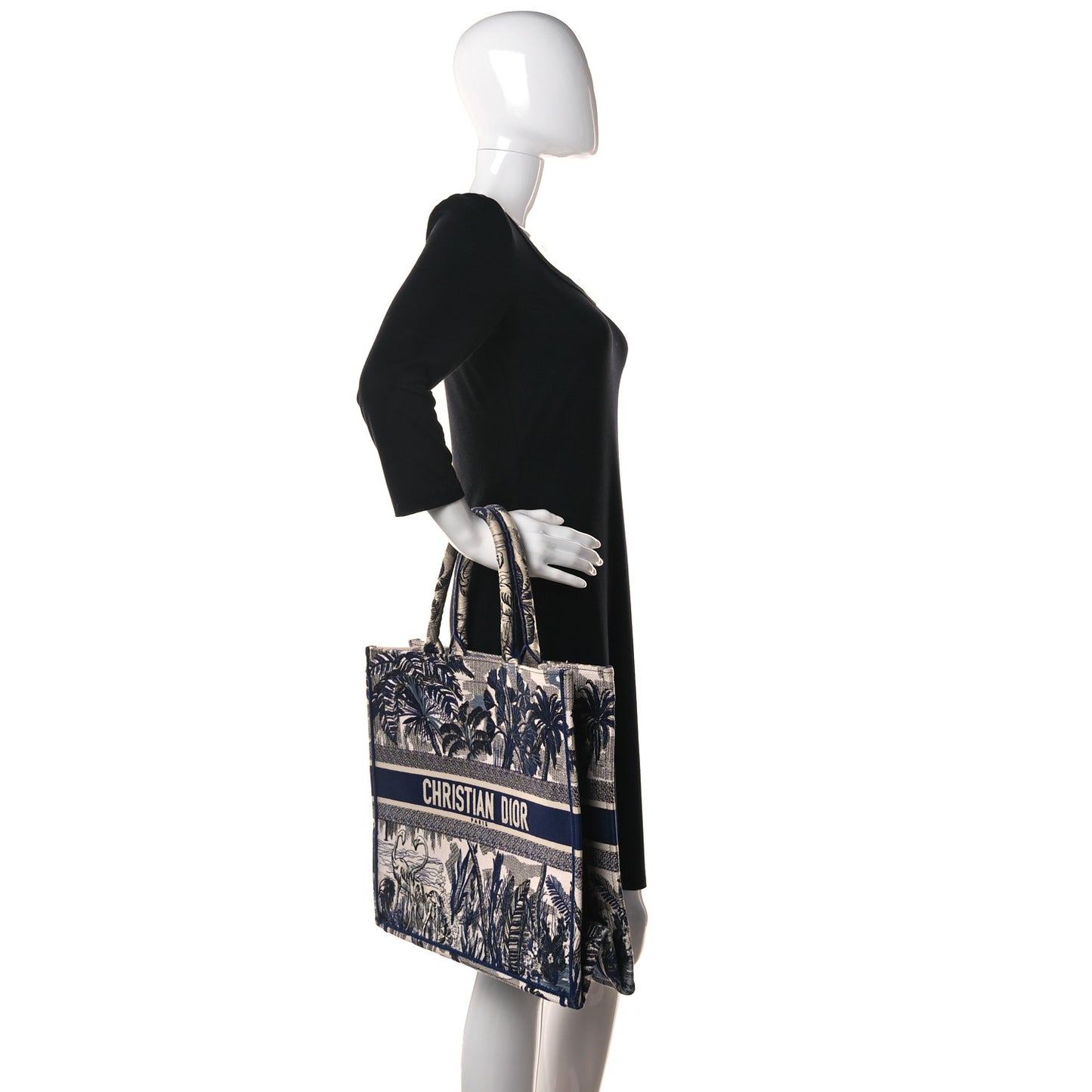 Canvas Embroidered Large Palm Tree Toile De Jouy Book Tote Blue
