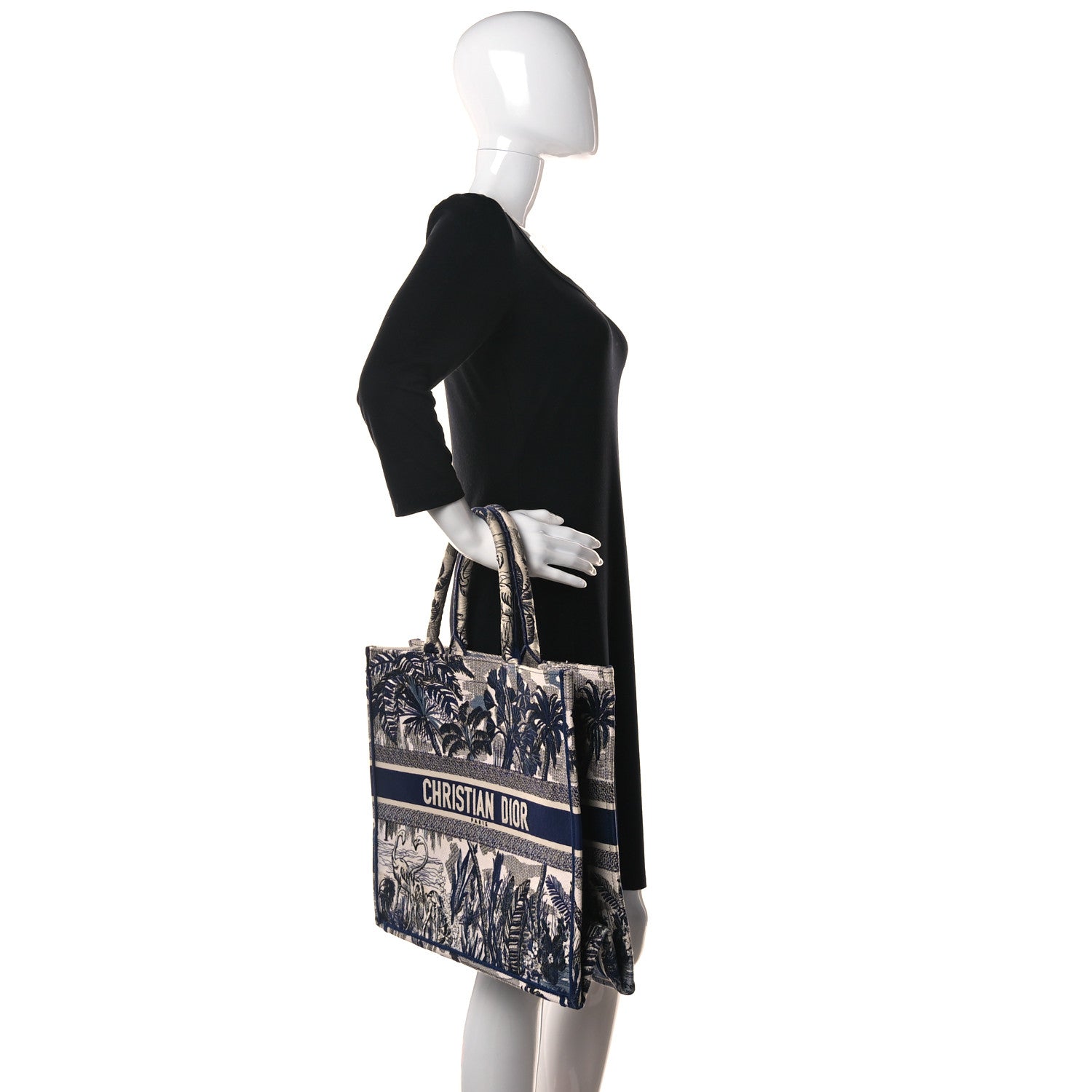 Christian Dior Canvas Embroidered Large Palm Tree Toile De Jouy Book Tote Blue 2 of 10