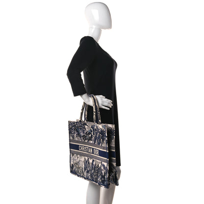 Christian Dior Canvas Embroidered Large Palm Tree Toile De Jouy Book Tote Blue 2 of 10