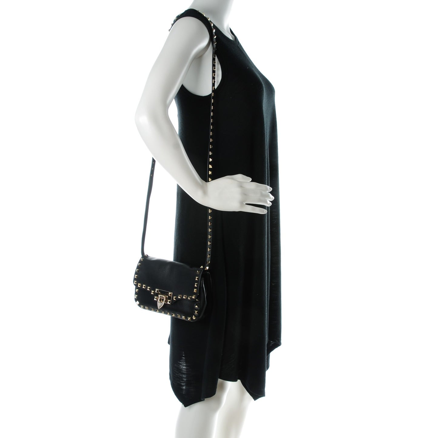 Vitello Mini Rockstud Flap Saddle Crossbody Bag Black