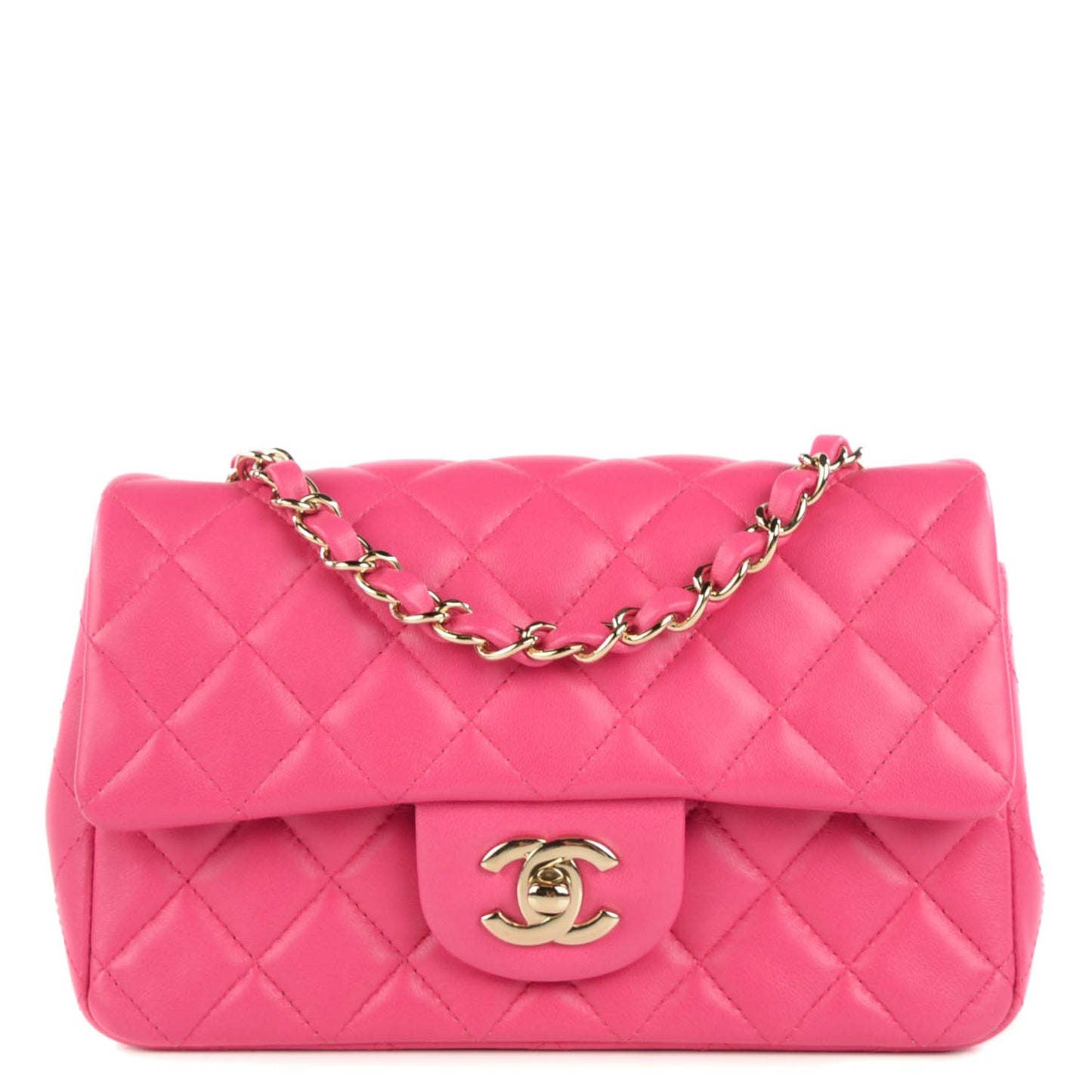 Lambskin Quilted Mini Rectangular Flap Fuchsia