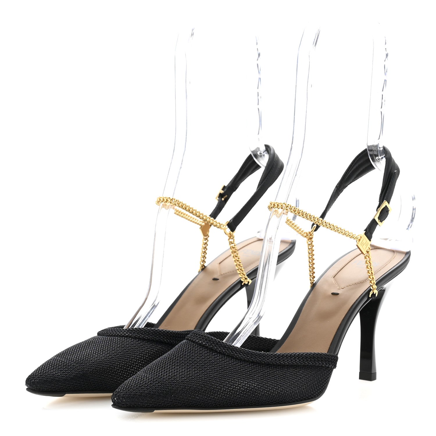 Fendi Mesh Chain 85mm Slingback Pumps 39 Black 4 of 8