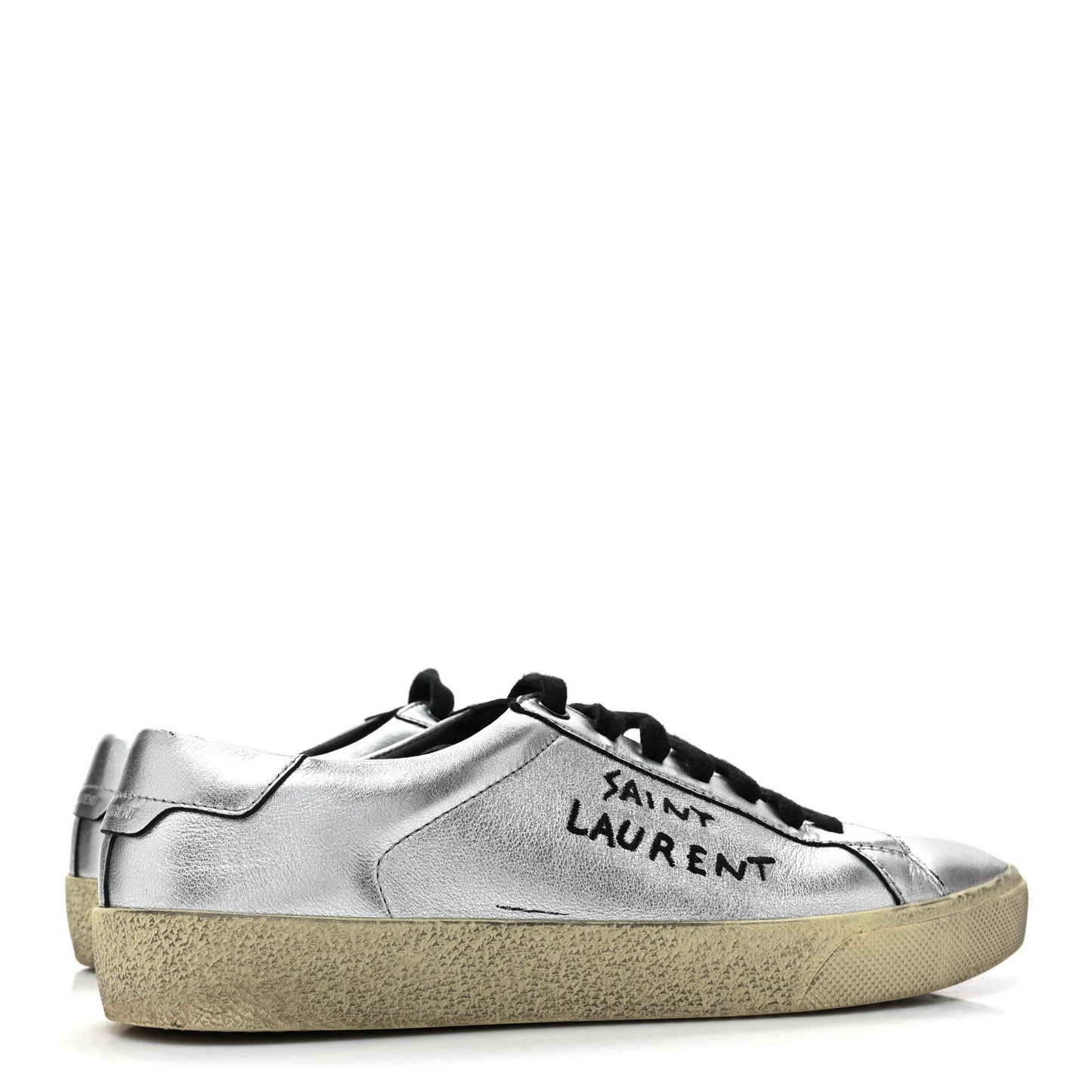 Metallic Calfskin Womens Court Classic Sneakers 38.5 Silver