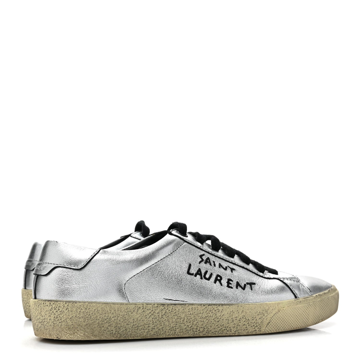 Saint Laurent Metallic Calfskin Womens Court Classic Sneakers 38.5 Silver 5 of 13