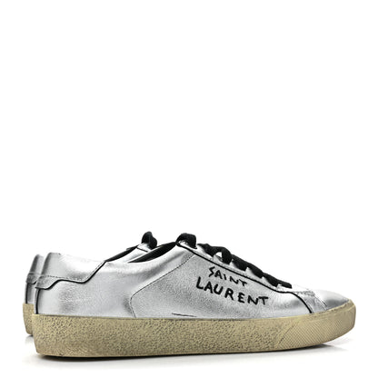 Saint Laurent Metallic Calfskin Womens Court Classic Sneakers 38.5 Silver 5 of 13