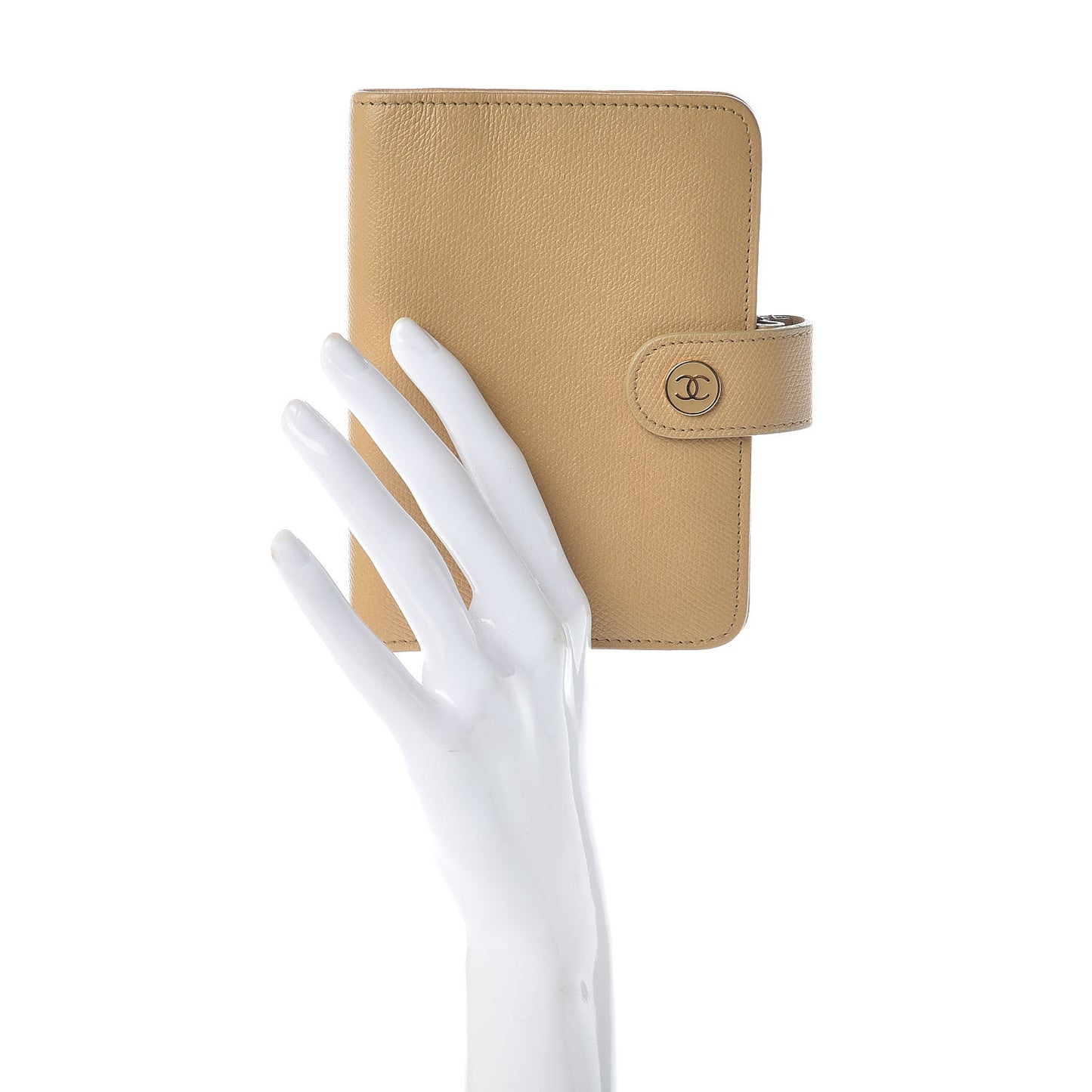 Grained Calfskin CC Button Pocket Agenda Cover Beige