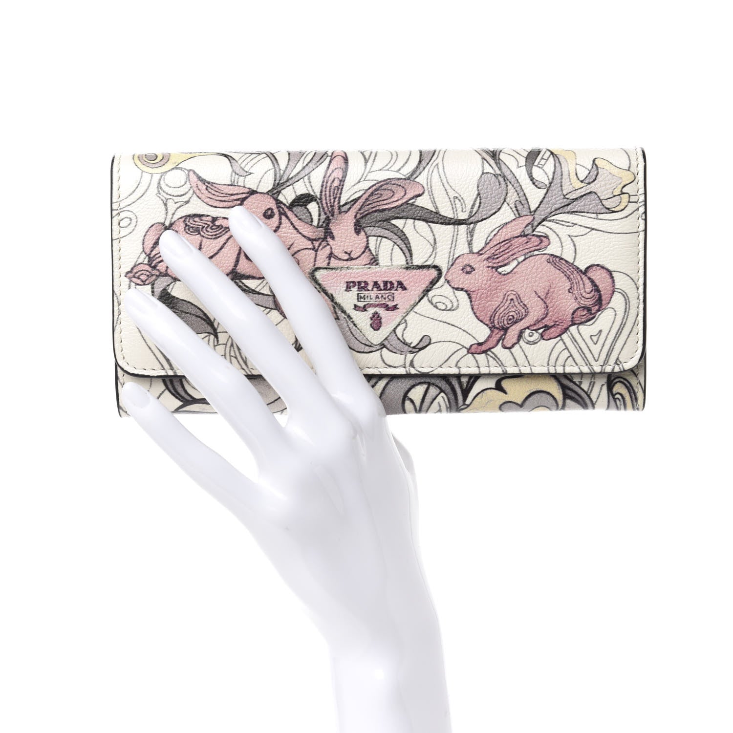 Prada X JAMES JEAN Glace Calfskin Rabbit Print Continental Wallet Opaline 2 of 7